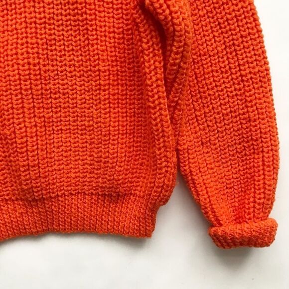 Hand knit orange mock neck sweater EUC fits like 6Y - Picture 4 of 5